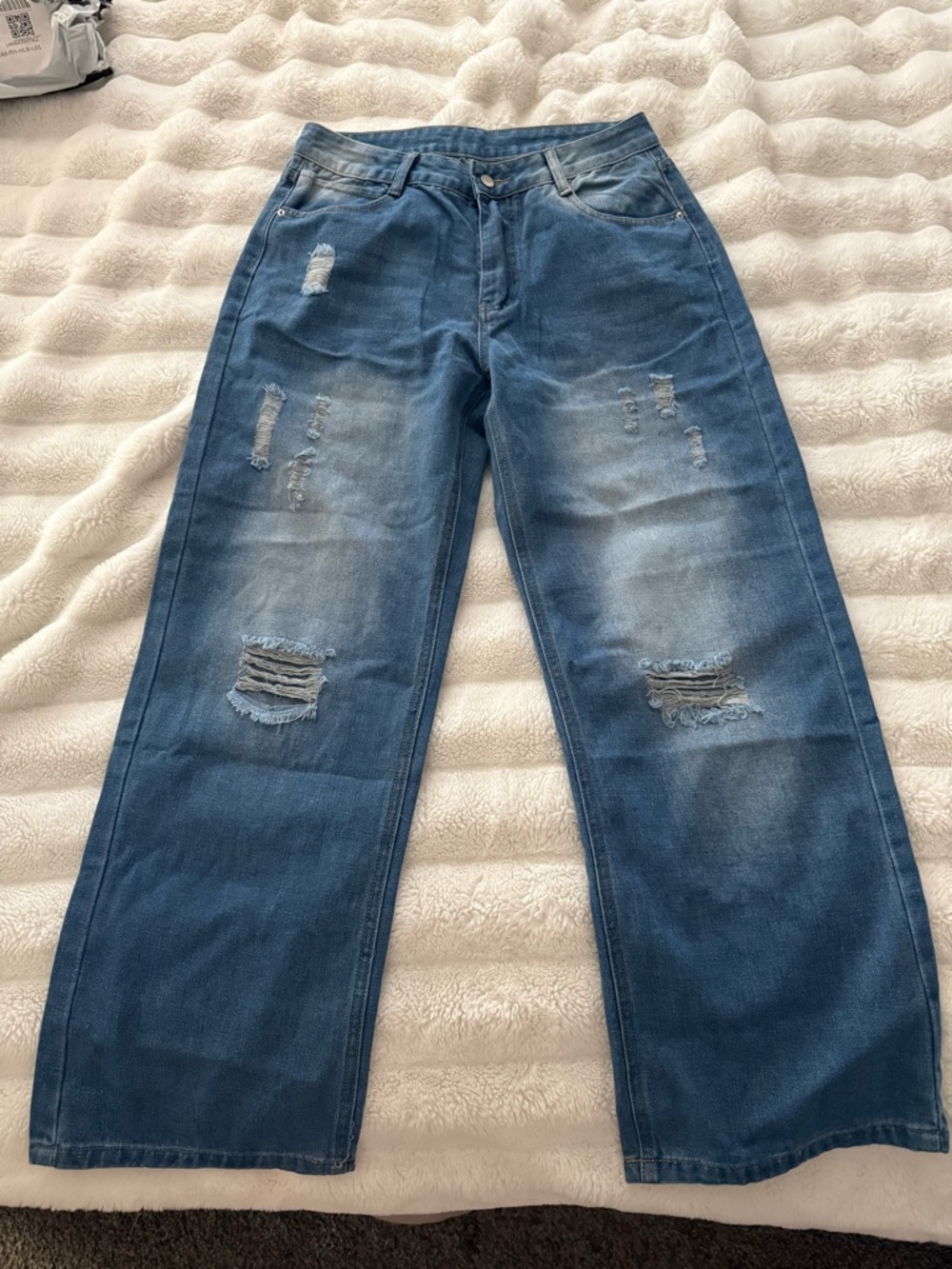 Women’s Distressed Blue Jeans - Classic Straight Fit
